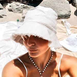 White fringe bucket hat